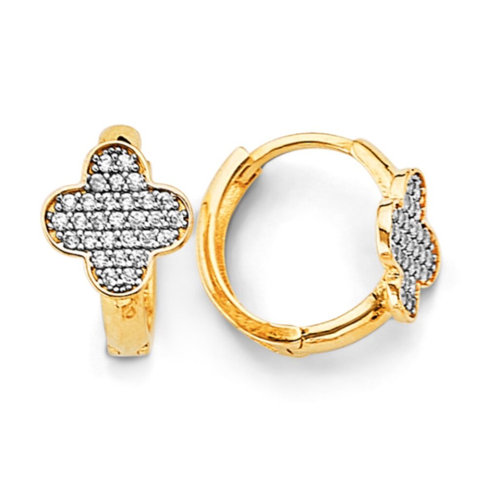 14KT Gold Clover CZ Huggies Earrings